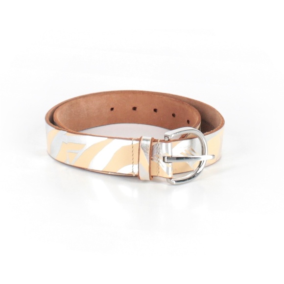 Armani Exchange Leather Pale Yellow Metallic Silver Belt Silver Tone Buckle L